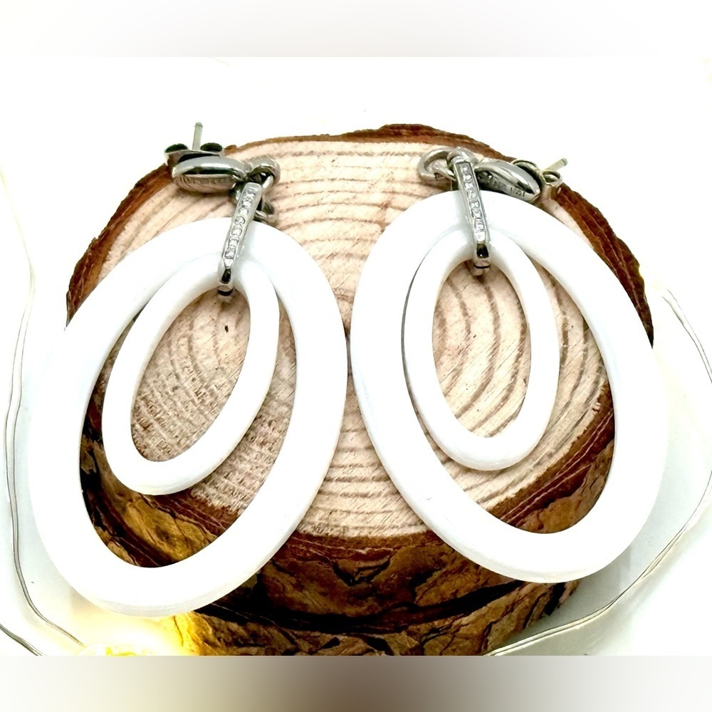 Cerruti 1881 White Ceramic Double Oval Statement Earrings
